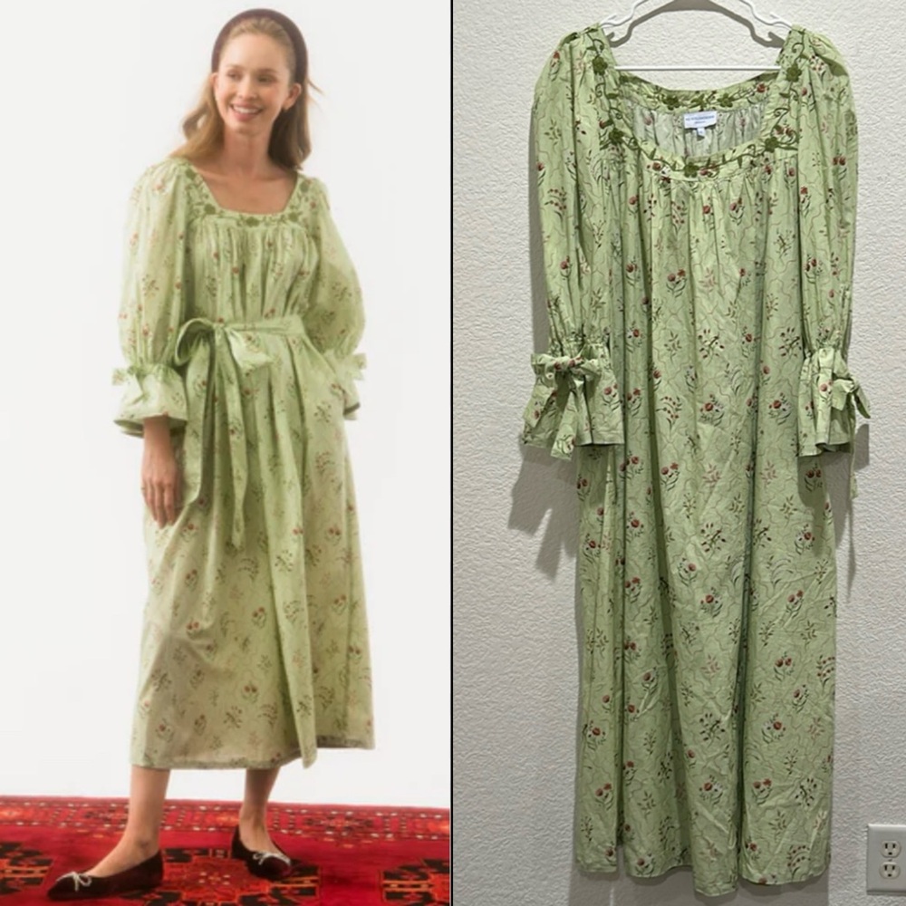 MI GOLONDRINA Long Sleeve Sage Green Floral Eli Maxi Dress XL Cottagecore Boho